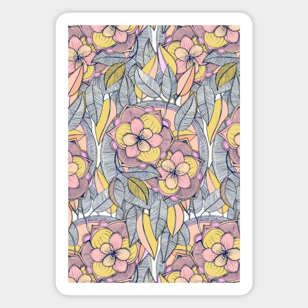 Pink and Peach Linework Floral Pattern Magnet by micklyn